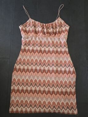 Ultra Flirt Rust and Pink Chevron Midi Slip Dress